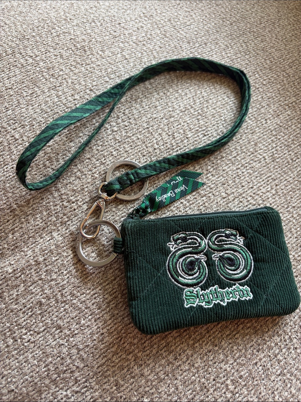 Vera Bradley Slytherin Corduroy Green ID Wallet and Lanyard